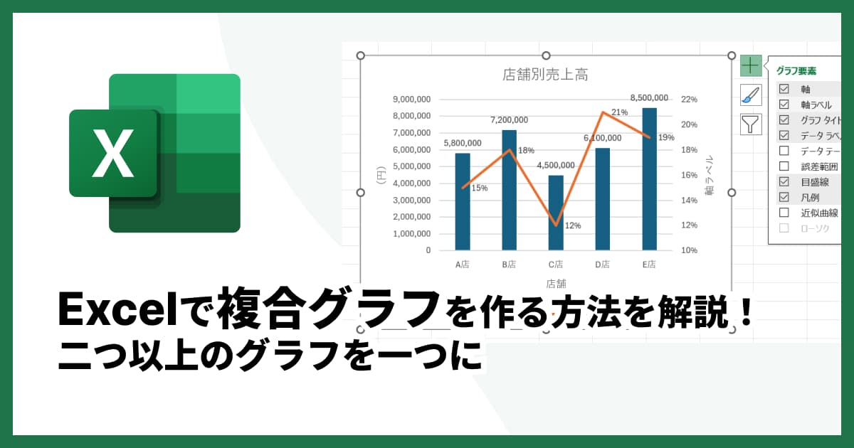 【Excel】2つのグラフを1つに!見やすい複合グラフの作り方を解説